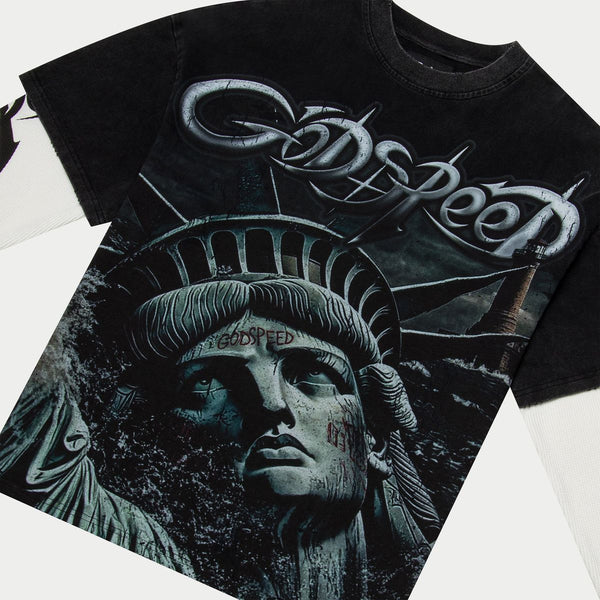 Godspeed “Sunken Liberty 2” Layered Black L/S Tee