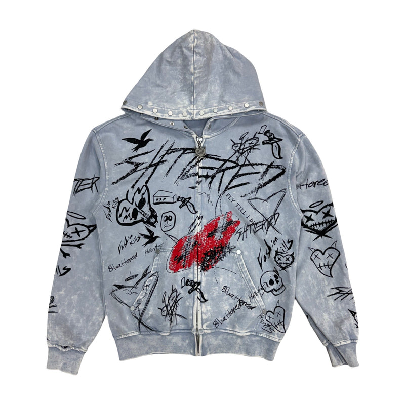 Shattered Hearts “Doodle” Gray Hoodie