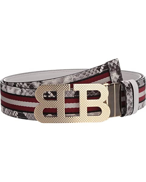 Bally Mirror B Silver Buckle Snakeskin Print Belt