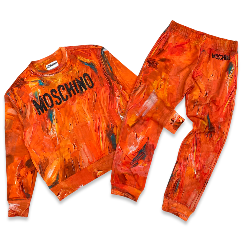 Paint Splatter Cotton Jogging Set In Orange