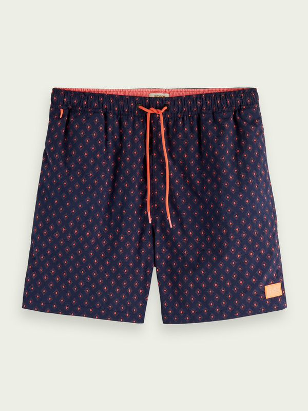 Scotch&Soda Mid Length Print Swim Shorts In Navy (166839)