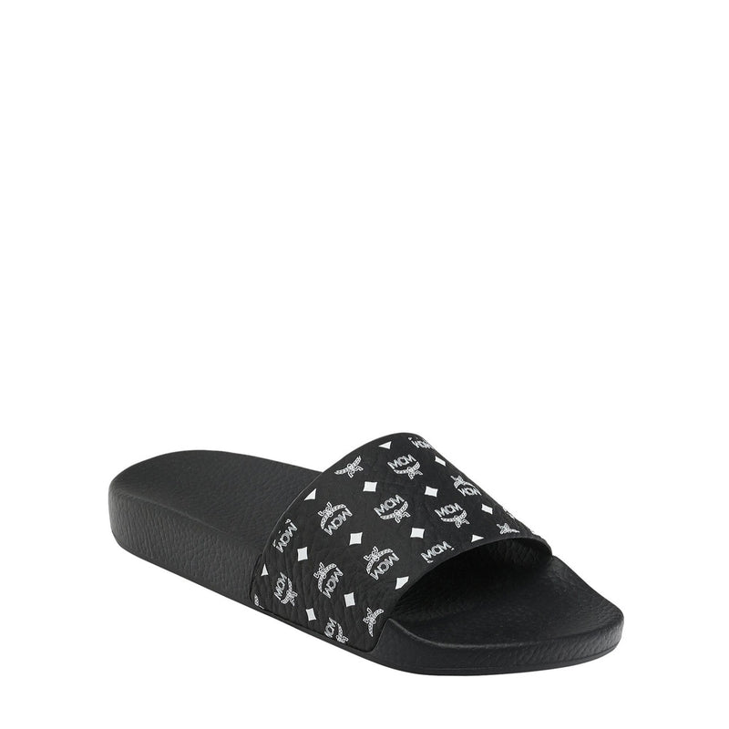 MCM Women’s Monogram Print Rubber Slides (Black)