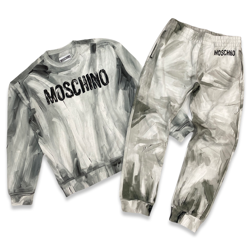 Paint Splatter Cotton Jogging Set In Grey