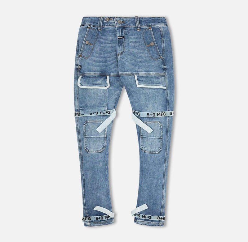 8&9 Strapped Up Utility Denim (Blue/White)