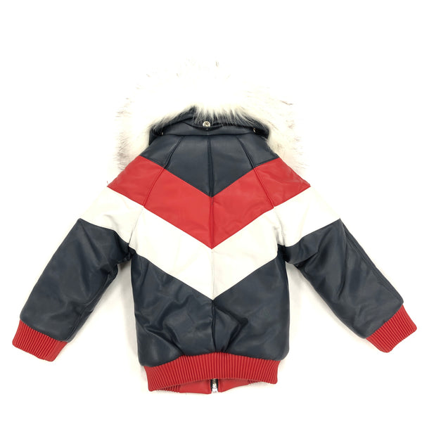 Kids Tri Color Leather Jacket (Red/White/Navy)