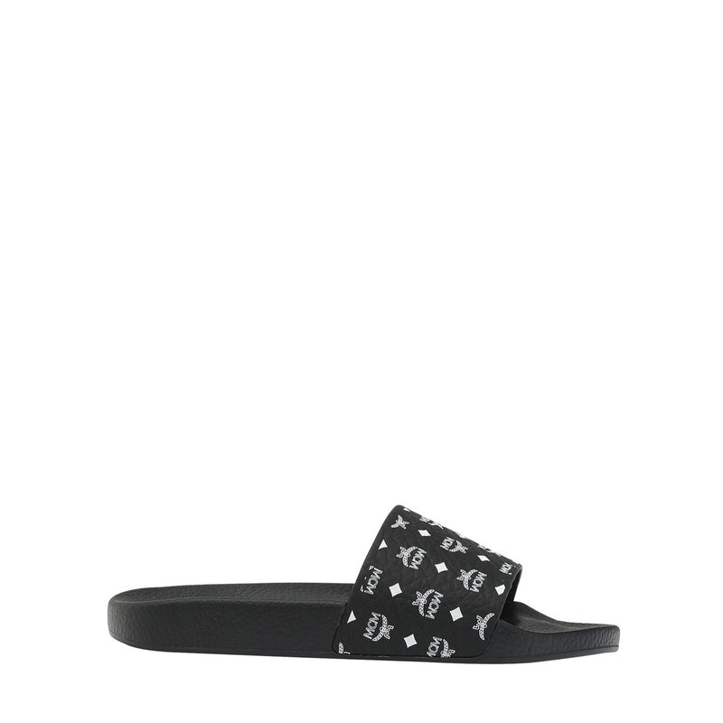 MCM Women’s Monogram Print Rubber Slides (Black)