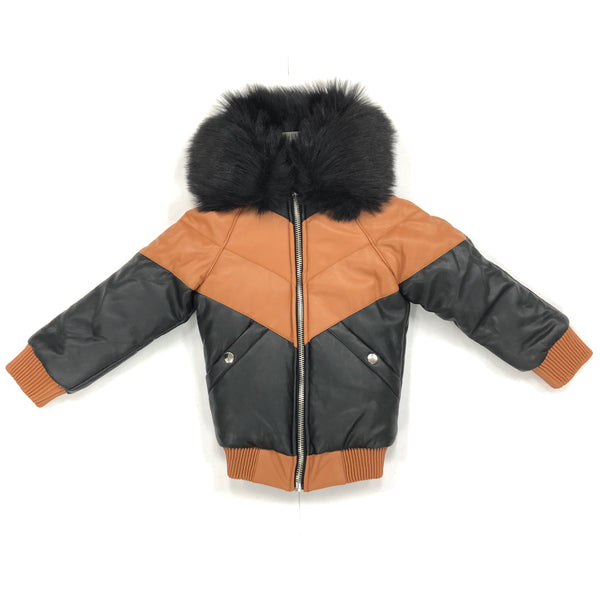 Kids Leather Jacket (Black/Tan)