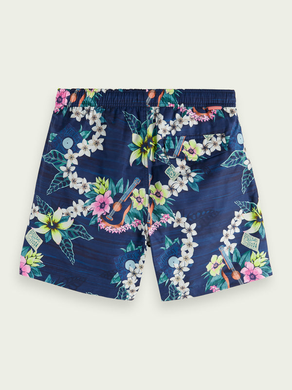 Scotch&Soda Mid Length Print Swim Shorts In Blue (166838)