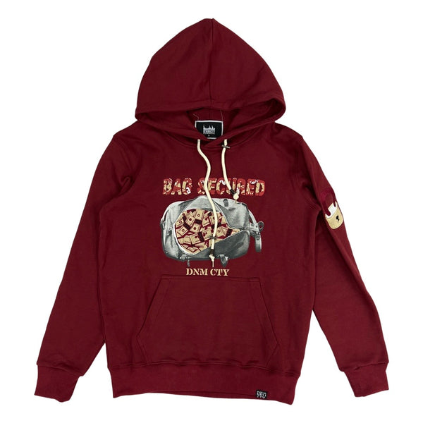 DenimiCity Bag Secured Hoodie (Burgundy/Cream)