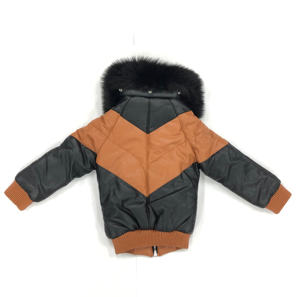 Kids Leather Jacket (Black/Tan)