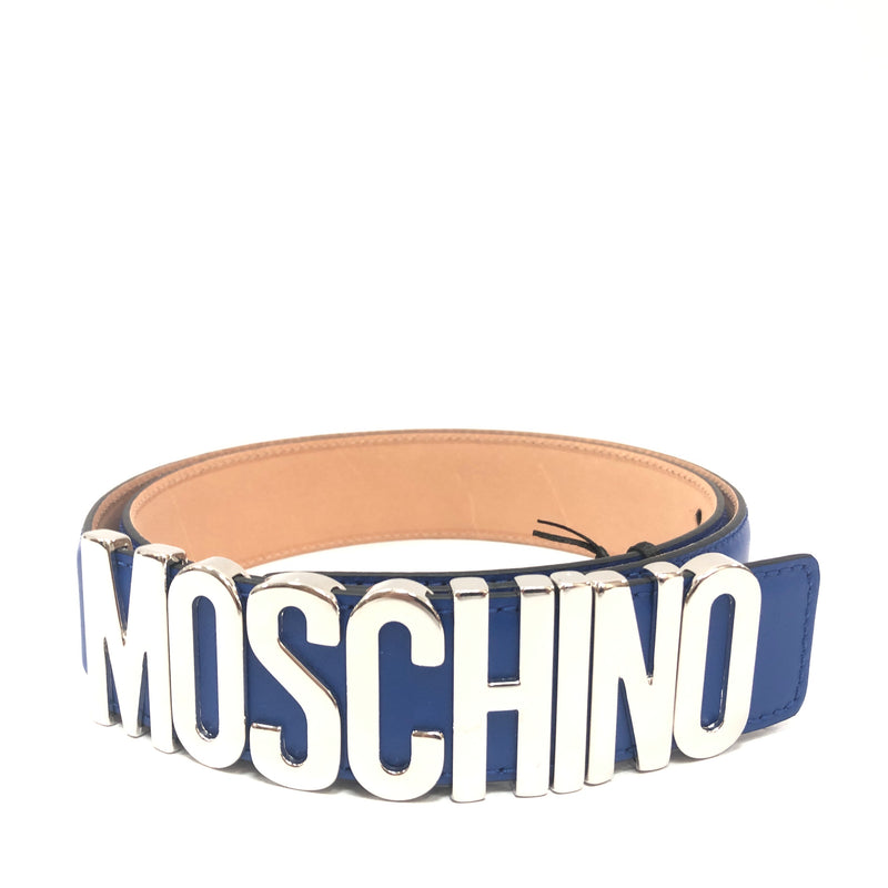 Moschino Couture Calf Logo Belt (Blue)