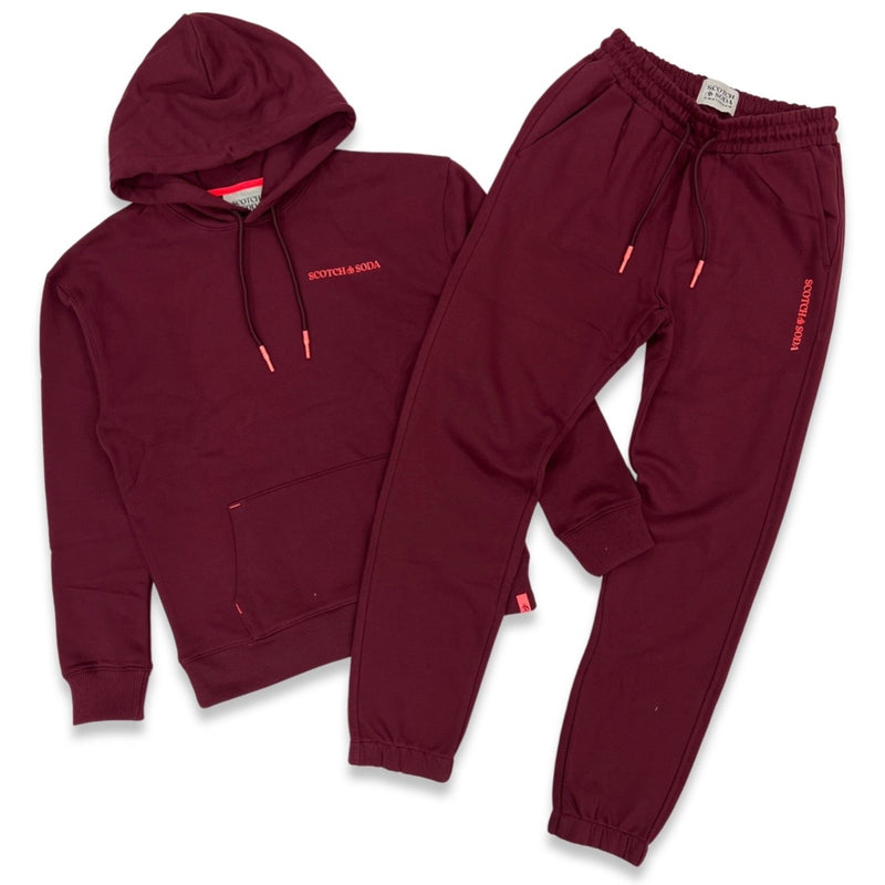 Scotch & Soda Cotton Jogging Set In Burgundy