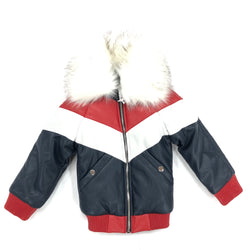 Kids Tri Color Leather Jacket (Red/White/Navy)