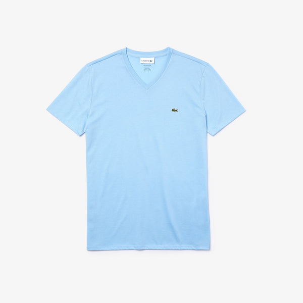Lacoste V-Neck Pima Cotton Tee In Baby Blue