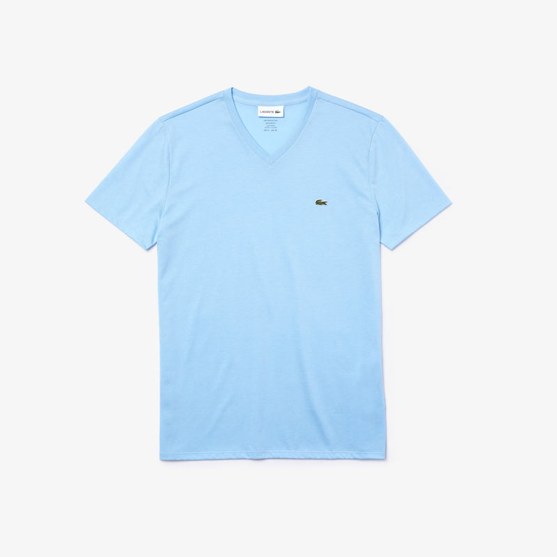 Lacoste V-Neck Pima Cotton Tee In Baby Blue