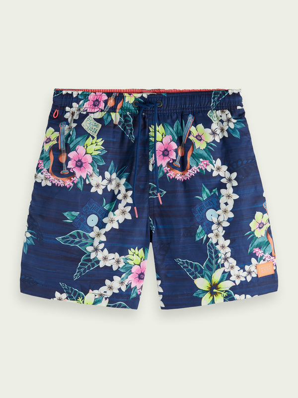Scotch&Soda Mid Length Print Swim Shorts In Blue (166838)
