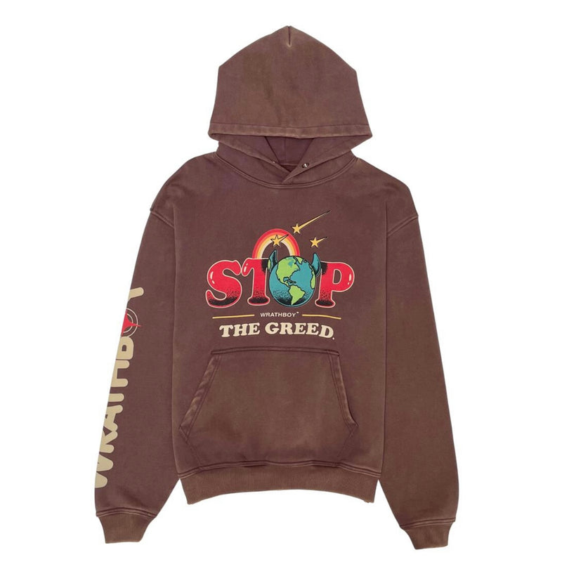 Wrathboy Stop Greed Retro Brown Hoodie