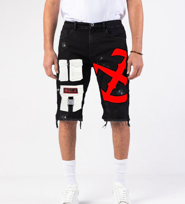 Gala Jet Black Red Impact Denim Shorts