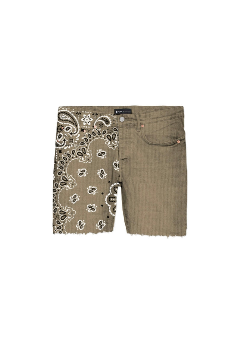 Purple Brand Corduroy Bandana Print Tan Shorts
